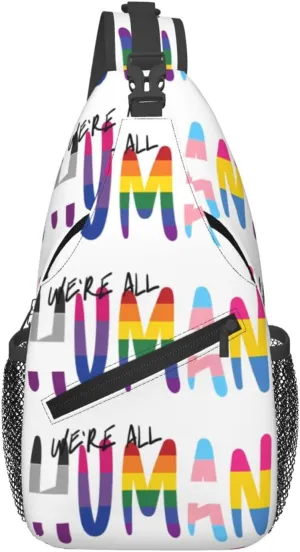 Lgbt Pride Rainbow Gay We Are All Human Chest Sling Bag Crossbody Shoulder Backpack Bag Gym Cycling Daypack Travel Hiking Cross Bag