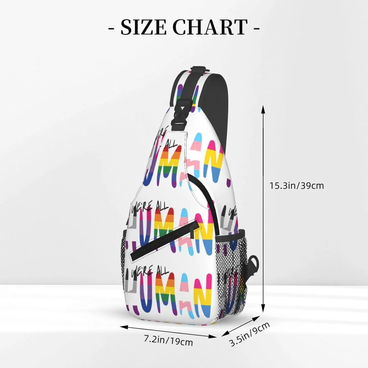 Lgbt Pride Rainbow Gay We Are All Human Chest Sling Bag Crossbody Shoulder Backpack Bag Gym Cycling Daypack Travel Hiking Cross Bag