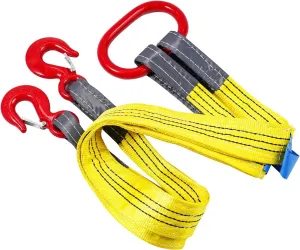 Lifting Slings Straps with Hooks, 3.3 Feet Two Leg Bridle Web Sling, 13227 Pounds Capacity, Polyester Webbing Purple Rigging Straps for Engines, Cranes, Hoists, Yellow, 10002
