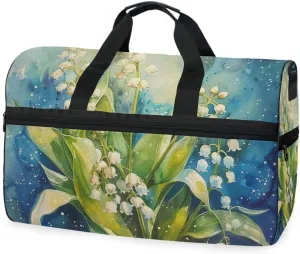 Lilies Of The Valley 2 Travel Duffel Bag Luggage Sports Gym Bags With Shoes Compartment Large Capacity Lightweight Duffle Bag For Men Women