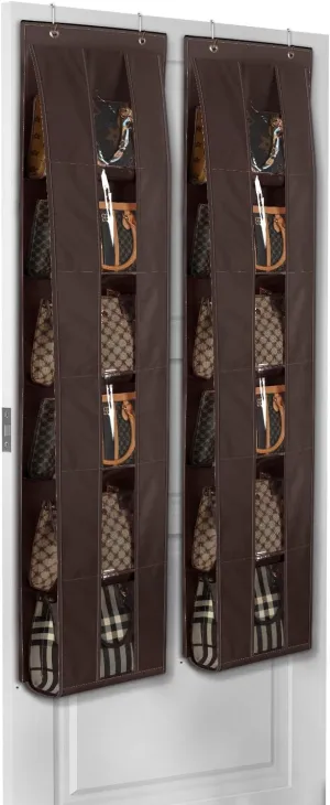Lirex Over the Door Purse Organizer, 2 Pack Handbag Storage Organizer with 6-Tier, Space-Saving Purse Organizer for Door or Closet, for Purse Storage and Handbag Organization, Purse Hanger, Dark Brown