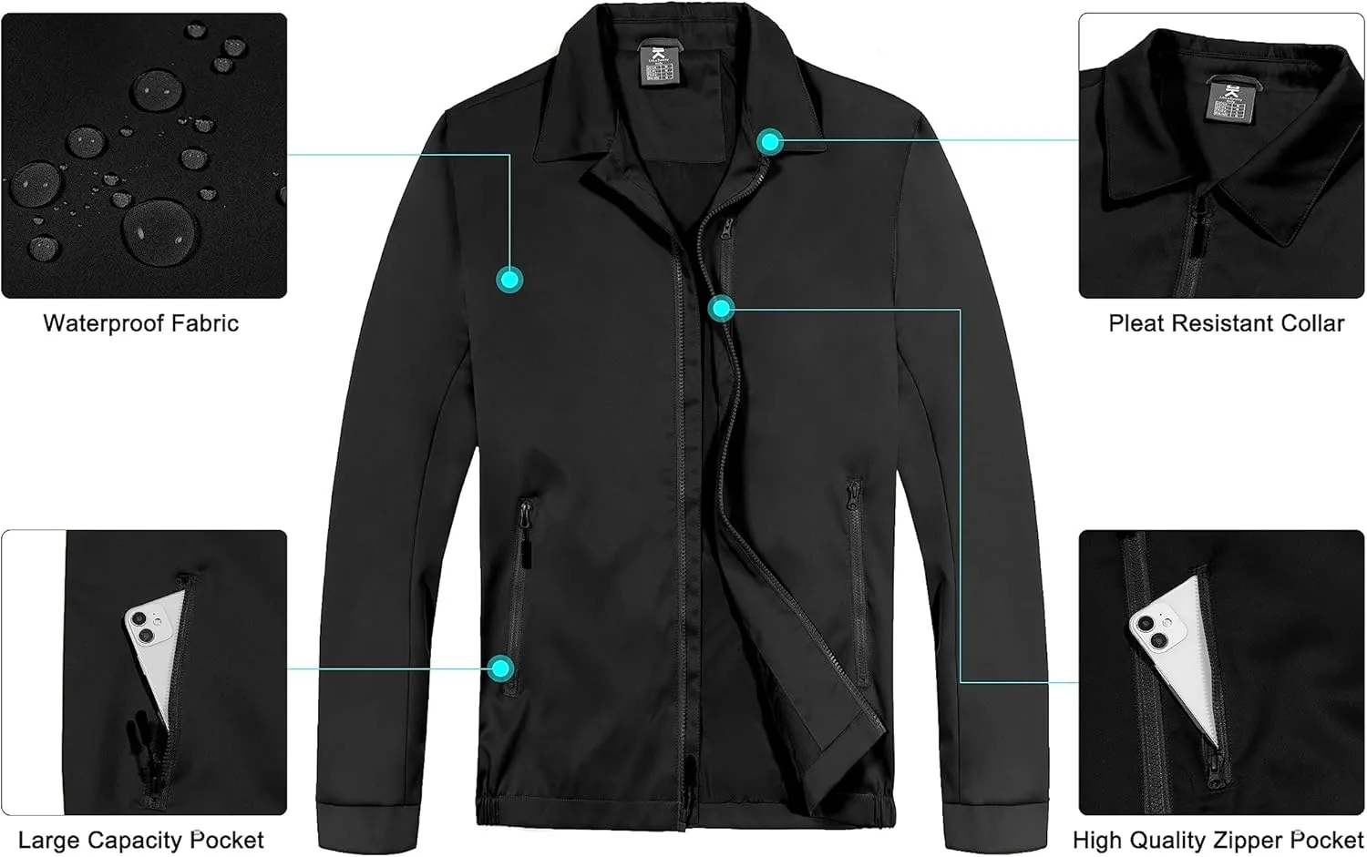 Little Donkey Andy Men's Lightweight Windbreaker Casual Jacket Spring Fall Softshell Outwear for Hiking Travel