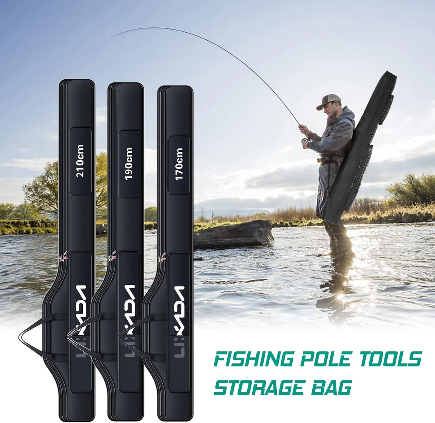 Lixada Portable Fishing Bag Folding Fishing Rod Reel Bag Outdoor Fishing Carrier Bag100cm/130cm/150cm (Black, 170cm), Black, 170cm, Modern