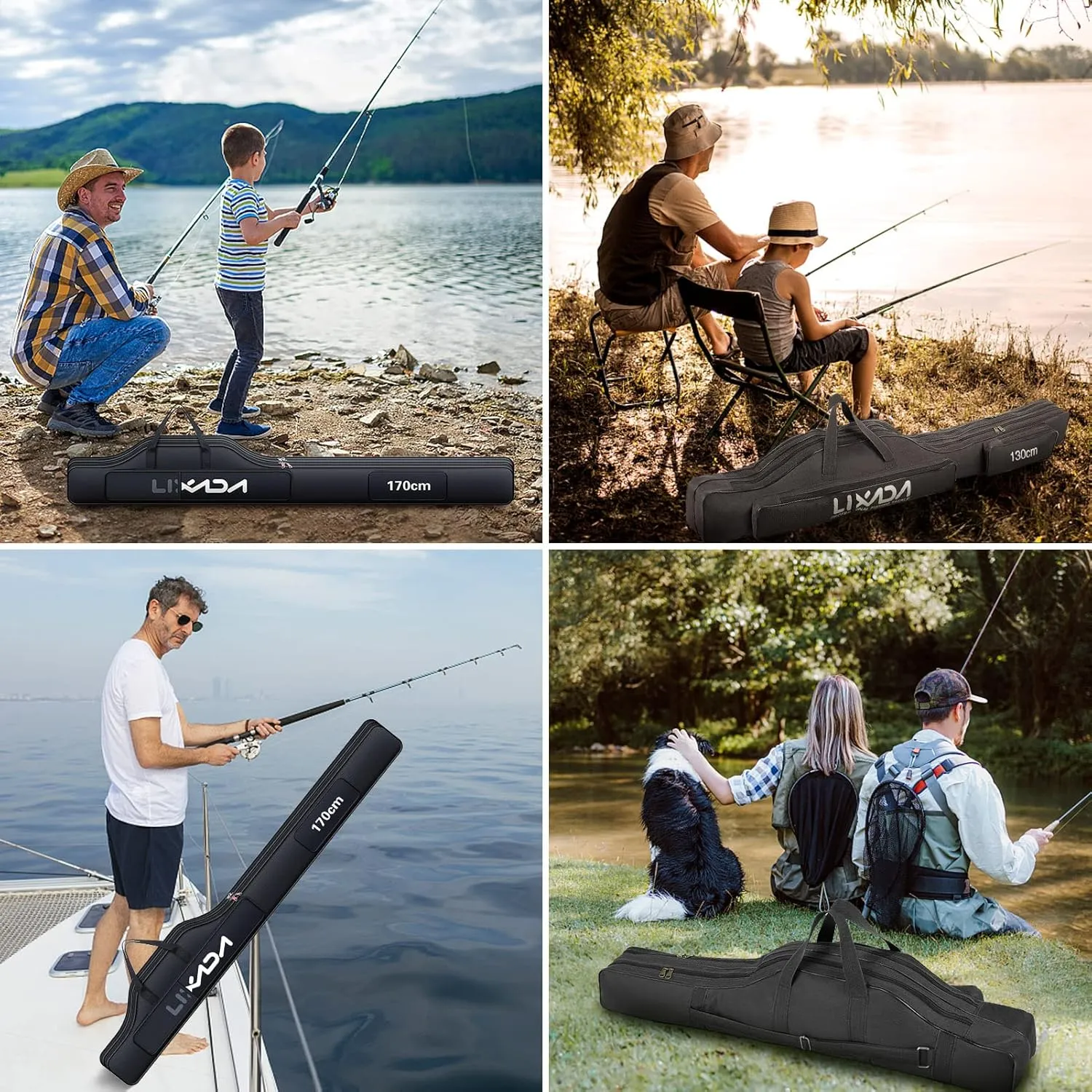Lixada Portable Fishing Bag Folding Fishing Rod Reel Bag Outdoor Fishing Carrier Bag100cm/130cm/150cm (Black, 170cm), Black, 170cm, Modern