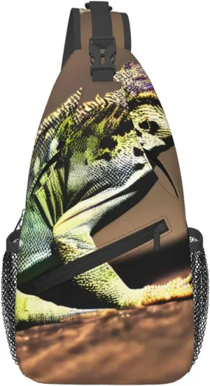 Lizard Hd Print Sling Bag Crossbody Backpack For Women Men Hiking Travel Over The Shoulder Multipurpose Bag