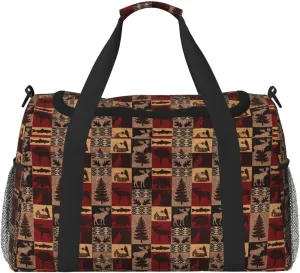 Lodge Bear Deer Fish Print Weekender Bag Large Capacity Hand Travel Bag Carry On Tote Airplane Travel Tote