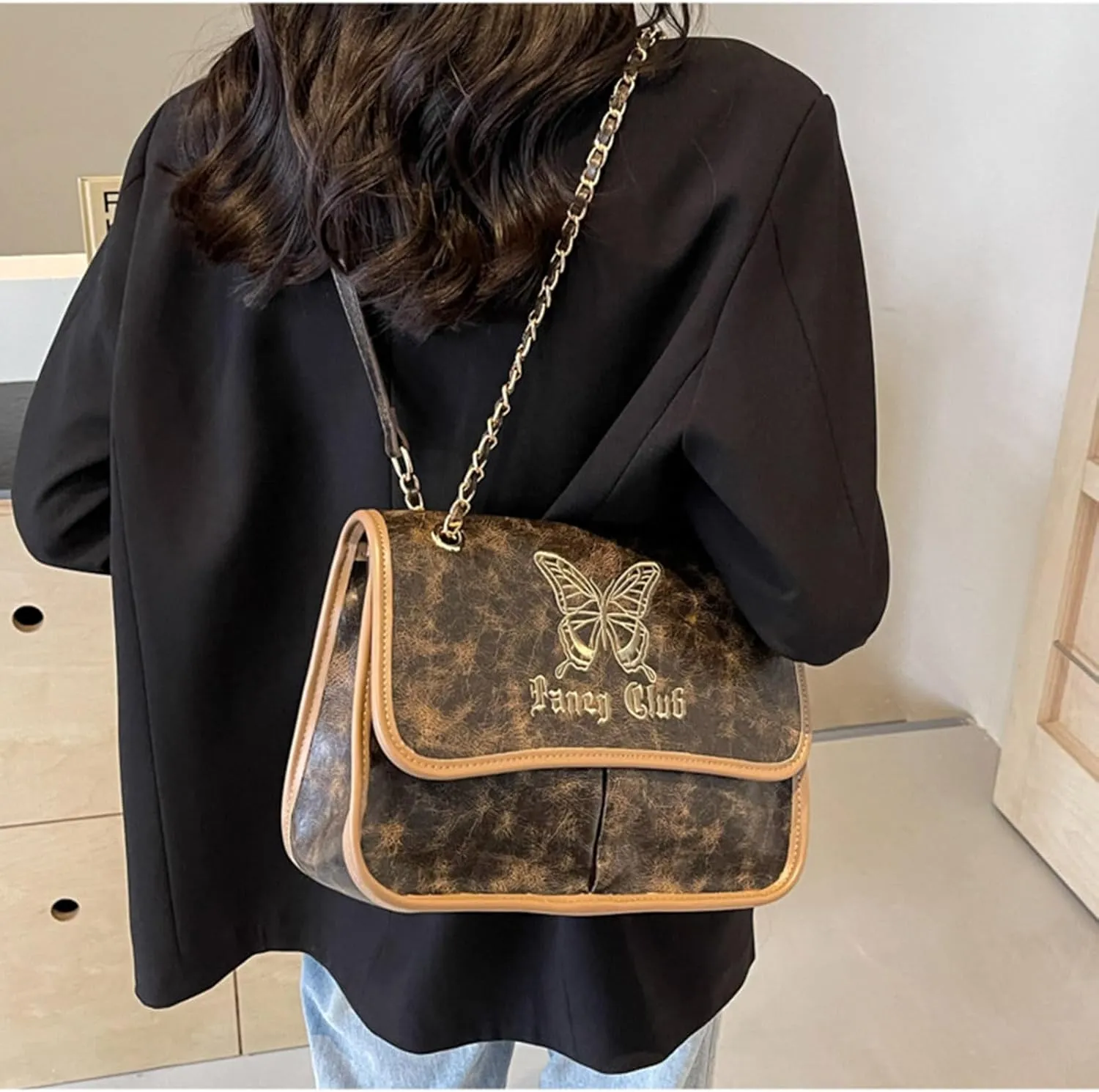 Lolita Crossbody Bags for Women Butterfly Embroidery Punk Gothic Messenger Bag Fashion Satchel Shoulder Bag