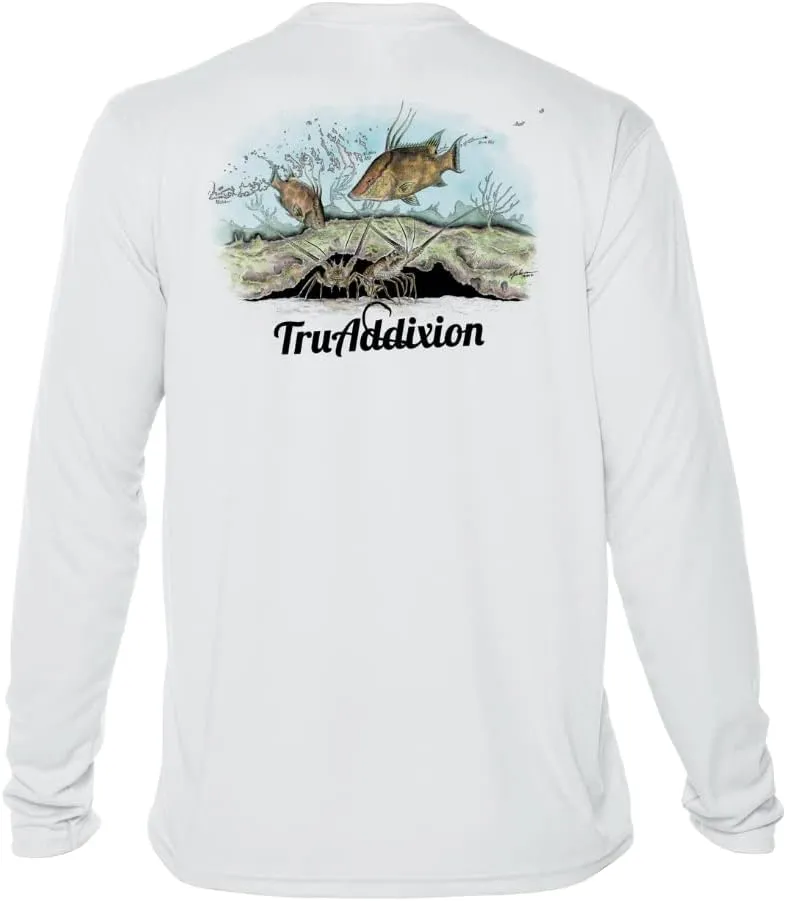 Long Sleeve Dry Fit Moisture Wicking UPF 50 UV Protection T Shirt Lobster & Hogfish Lightweight Fishing, Outdoor