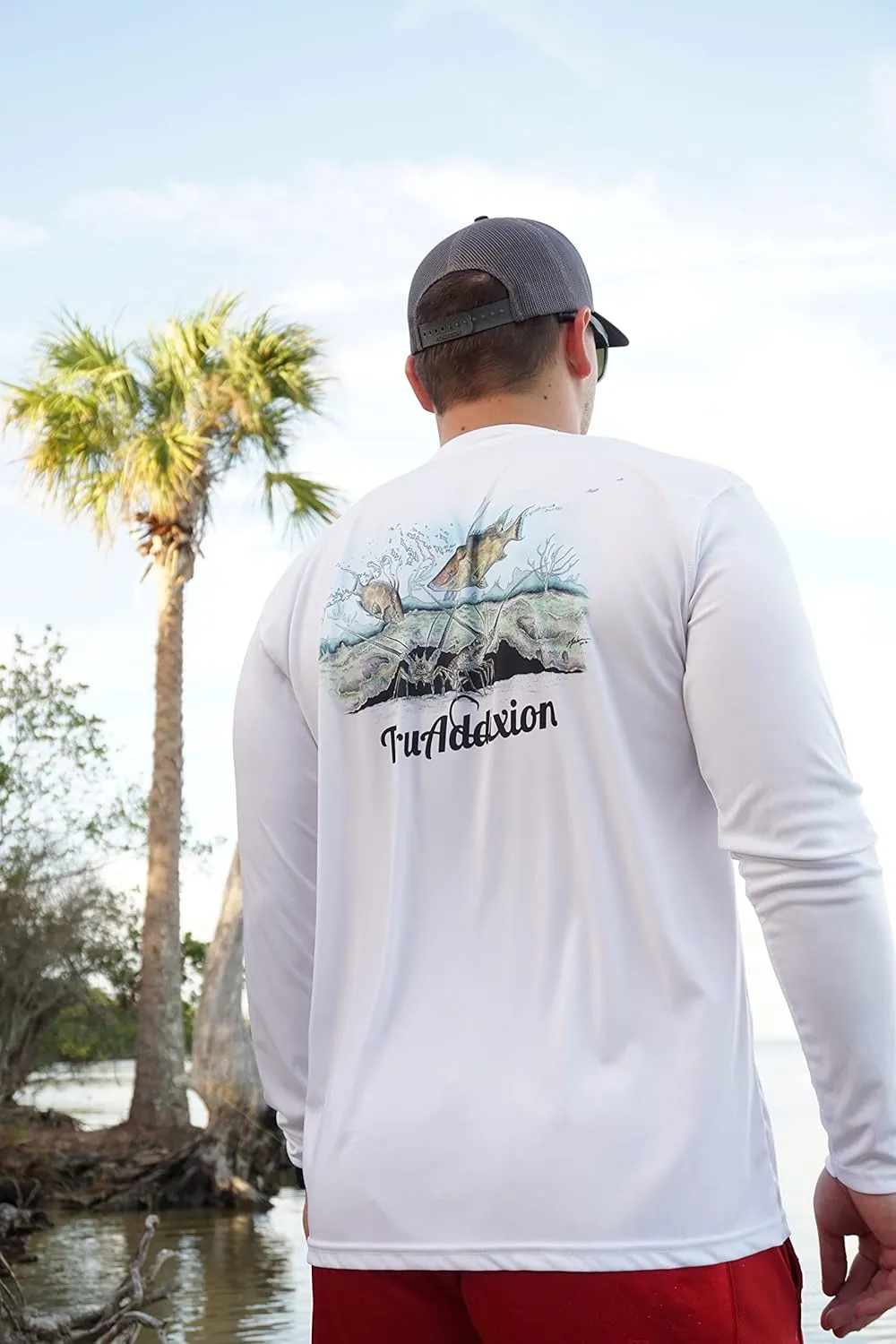Long Sleeve Dry Fit Moisture Wicking UPF 50 UV Protection T Shirt Lobster & Hogfish Lightweight Fishing, Outdoor
