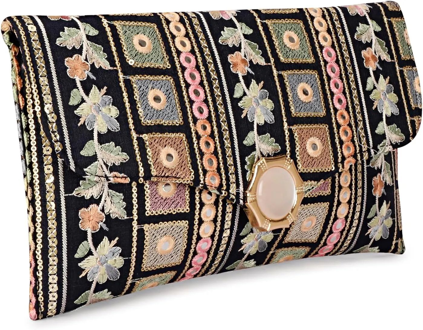 LONGING TO BUY Handcrafted Sling Bag Foldover Clutch For Women, Jaipuri Handicraft Sling Bag For Women