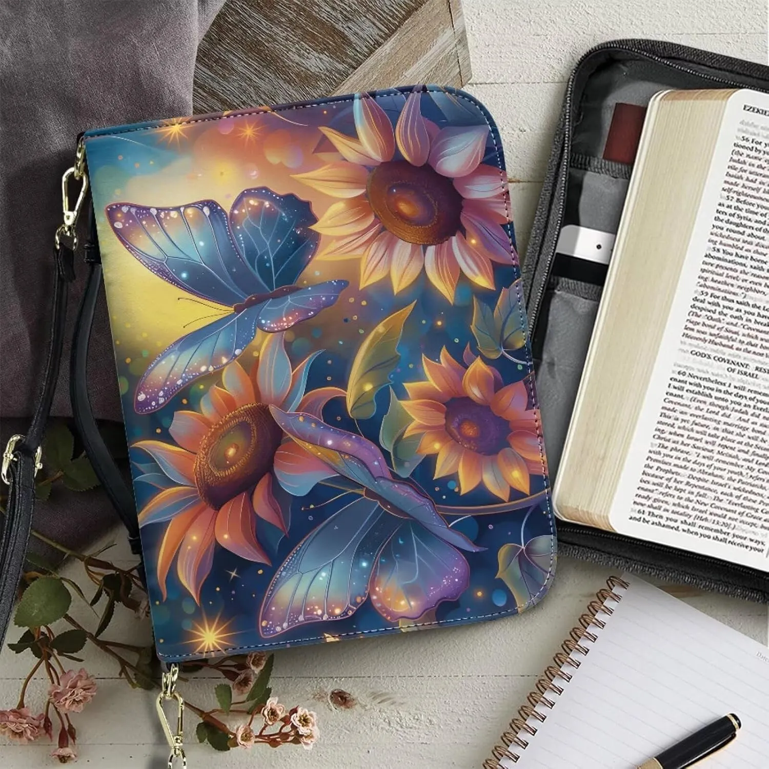 Lotusorchid Bible Case for Women, Bible Tote Bag for Men, Bible Accessories with Shoulder Strap