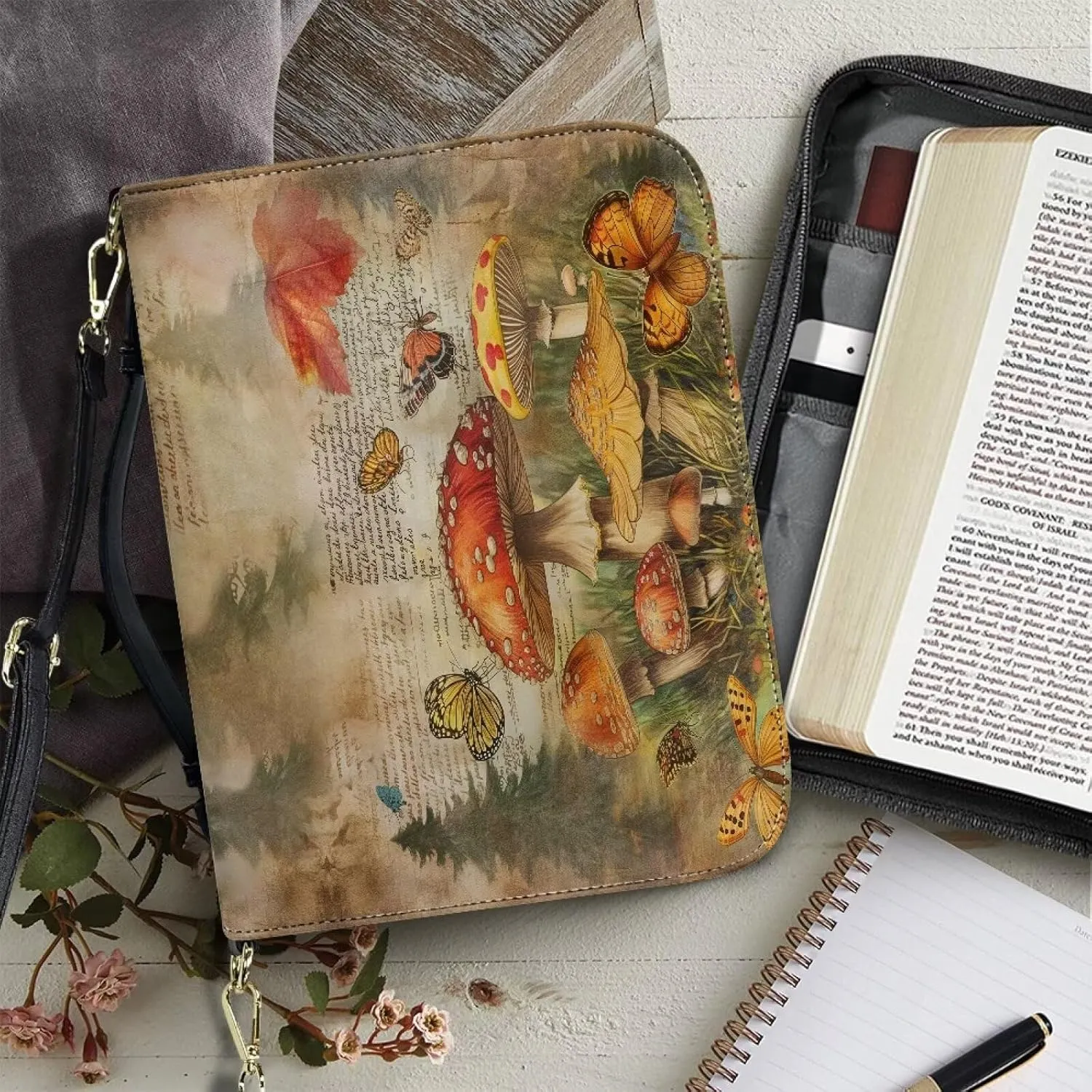 Lotusorchid Bible Cover Bag for Women, Men Bible Accessories with Handle, Bible Carrier Tote with Detachable Shoulder Strap