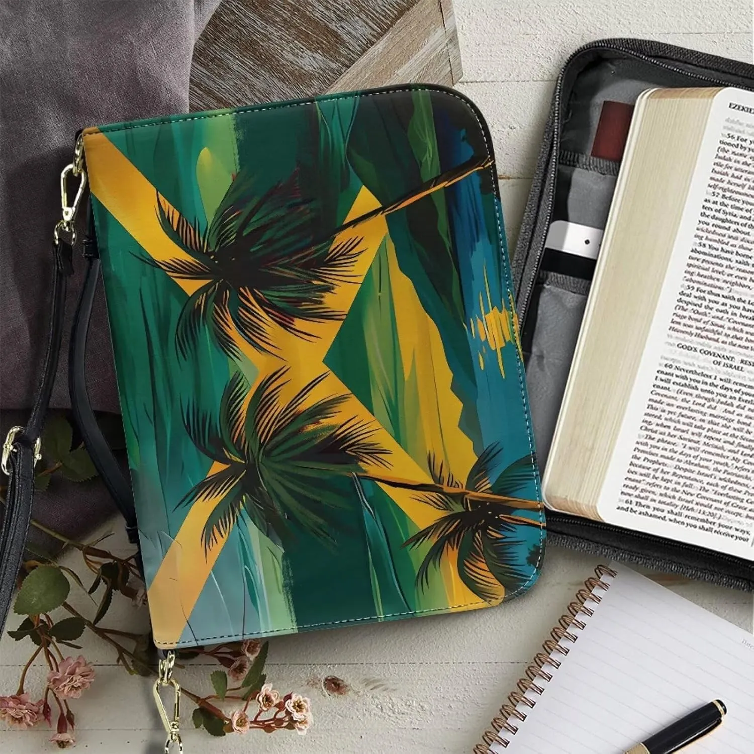 Lotusorchid Bible Cover for Women, Bible Book Cover for Men with Pocket, Bible Tote Bag with Detachable Shoulder Strap