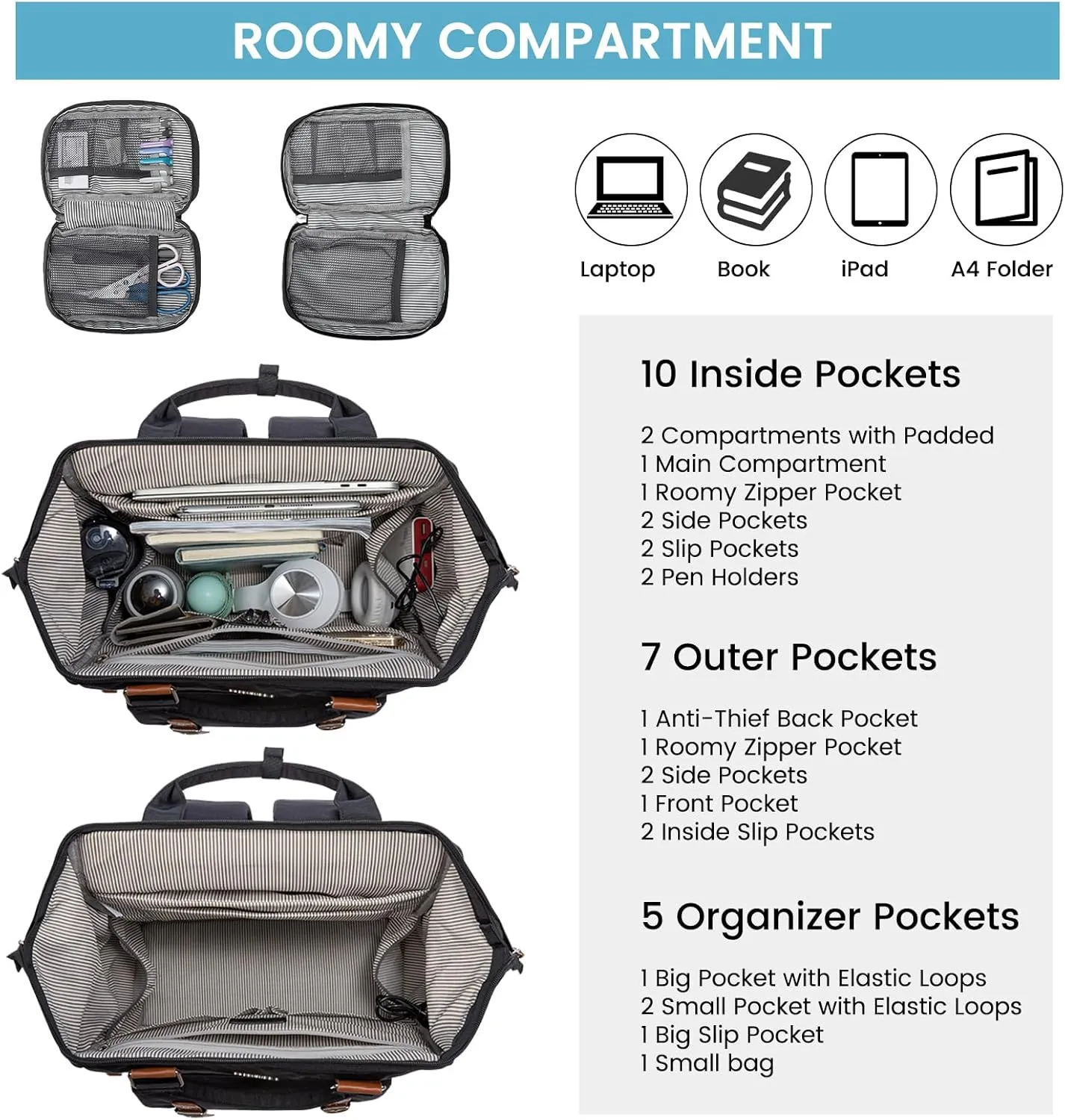 LOVEVOOK Laptop Backpack for Women, Teacher Nurse Bag Work Travel Computer Backpacks Purse,Water Resistant Daypack with USB Charging Port, 17.3 inch