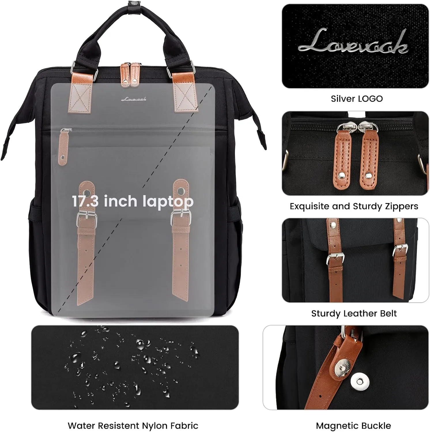 LOVEVOOK Laptop Backpack for Women, Teacher Nurse Bag Work Travel Computer Backpacks Purse,Water Resistant Daypack with USB Charging Port, 17.3 inch