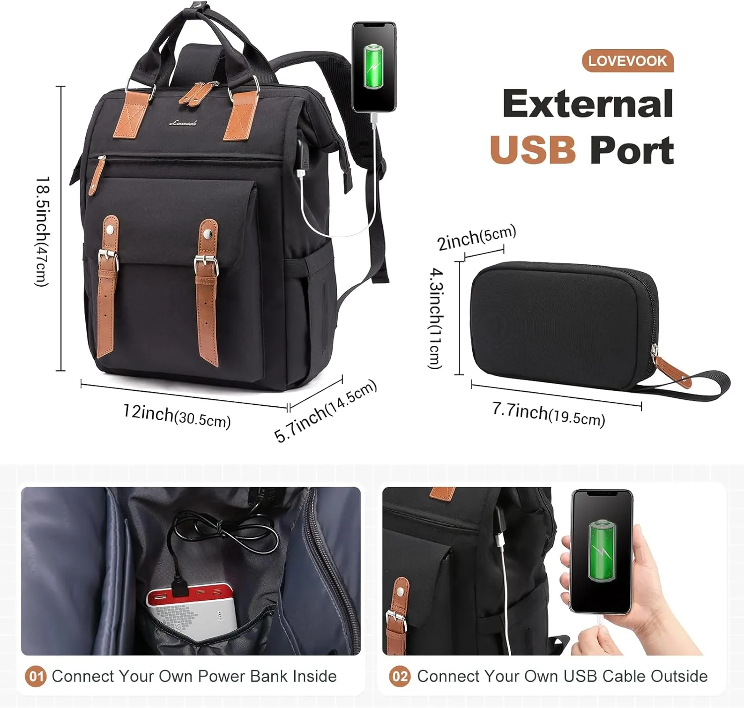 LOVEVOOK Laptop Backpack for Women, Teacher Nurse Bag Work Travel Computer Backpacks Purse,Water Resistant Daypack with USB Charging Port, 17.3 inch