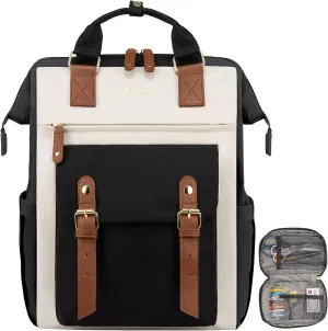 LOVEVOOK Laptop Backpack, Teacher Nurse Work Travel Backpacks Purse for Women, Computer Bag with USB Charging Port, 15.6 inch Black Brown