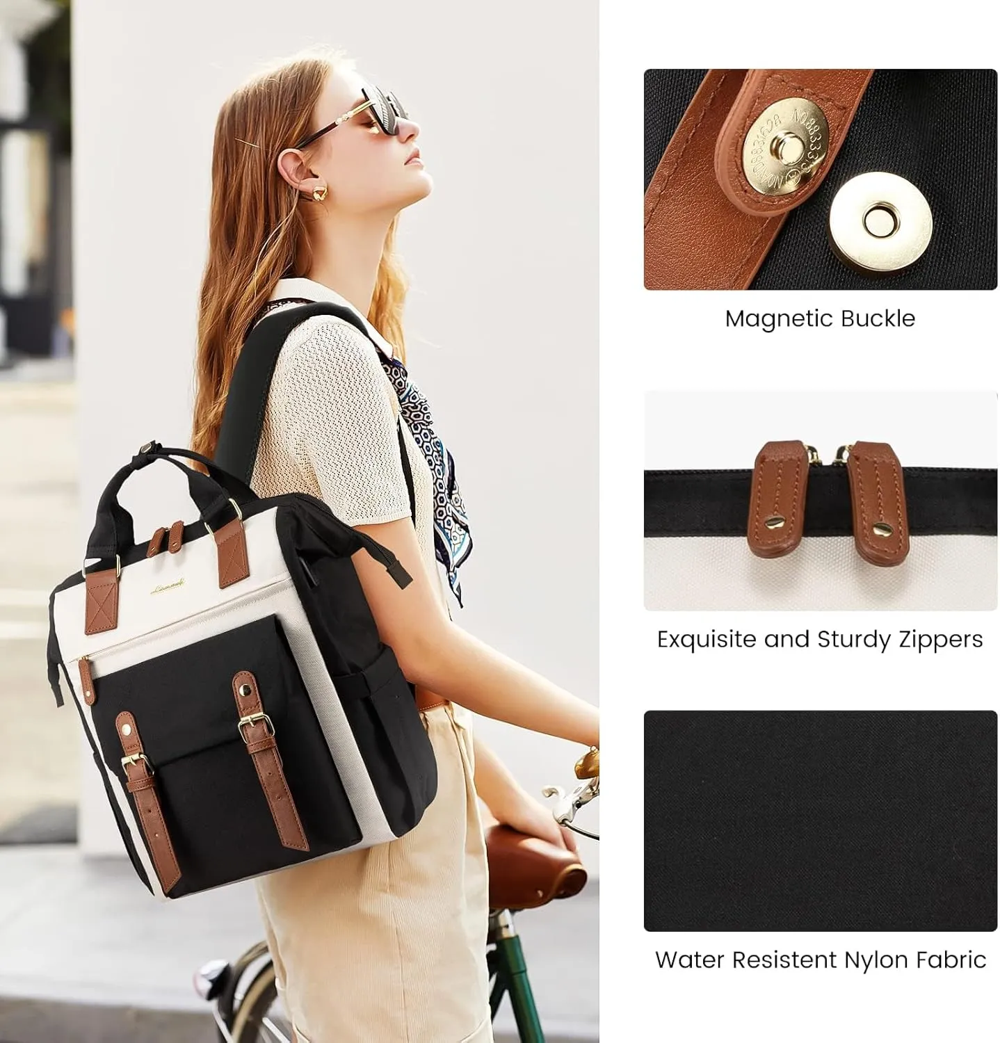 LOVEVOOK Laptop Backpack, Teacher Nurse Work Travel Backpacks Purse for Women, Computer Bag with USB Charging Port, 15.6 inch Black Brown
