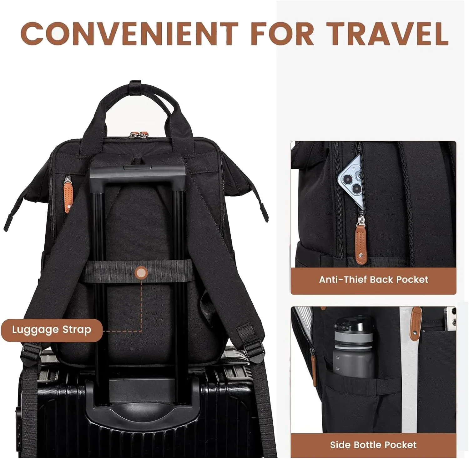 LOVEVOOK Laptop Backpack, Teacher Nurse Work Travel Backpacks Purse for Women, Computer Bag with USB Charging Port, 15.6 inch Black Brown