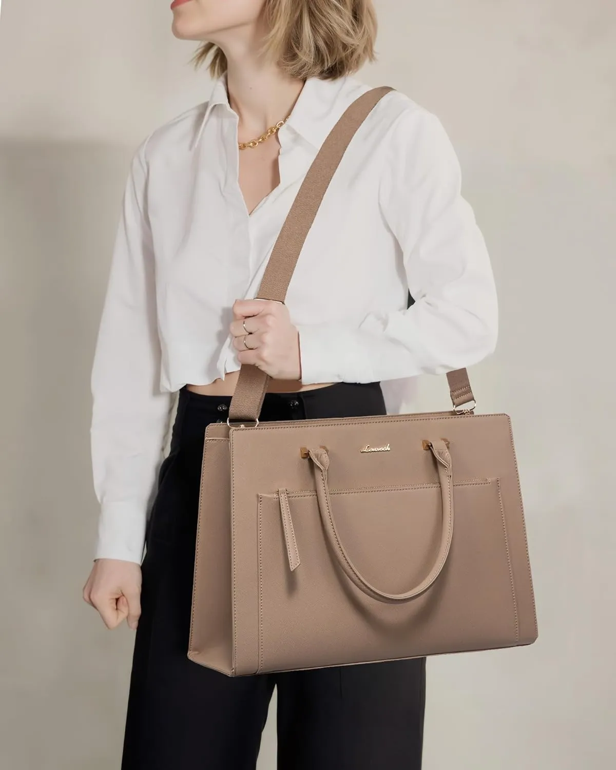 LOVEVOOK Laptop Bag for Women 15.6 Inch Tote Work Bag Leather Computer Briefcase Waterproof Business Teacher Office Handbag