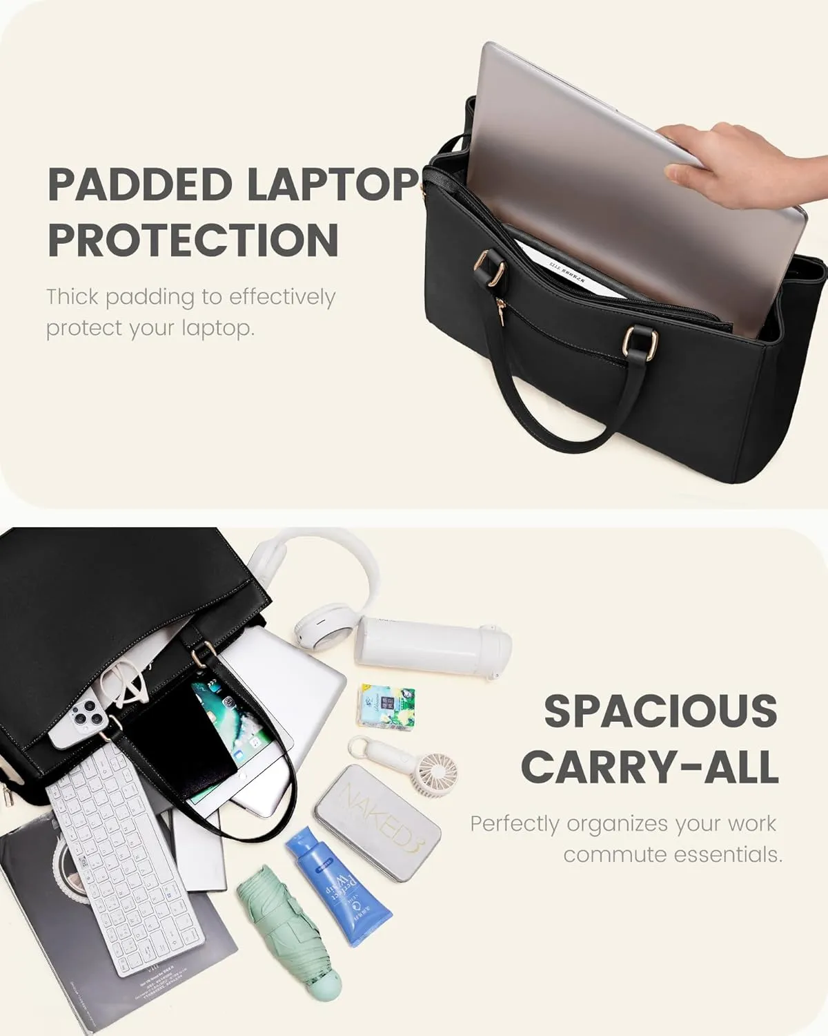 LOVEVOOK Laptop Bag Tote Bag for Women, Work Bags Teacher Tote Bag, Waterproof Leather Computer Bag, Business Laptop Purse Office Handbag Professional Briefcase, 17 Inch, Black