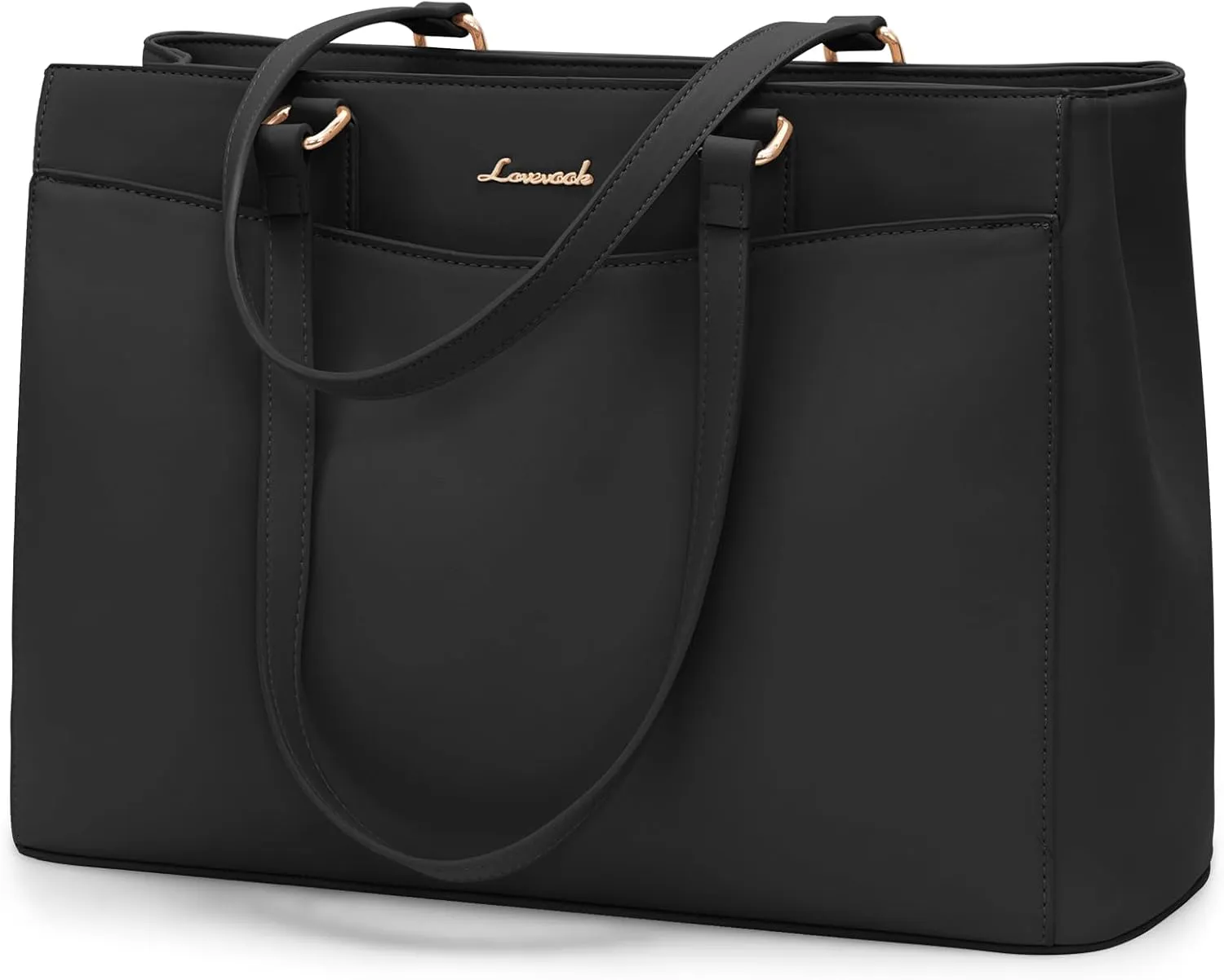 LOVEVOOK Laptop Bag Tote Bag for Women, Work Bags Teacher Tote Bag, Waterproof Leather Computer Bag, Business Laptop Purse Office Handbag Professional Briefcase, 17 Inch, Black