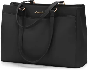 LOVEVOOK Laptop Bag Tote Bag for Women, Work Bags Teacher Tote Bag, Waterproof Leather Computer Bag, Business Laptop Purse Office Handbag Professional Briefcase, 17 Inch, Black