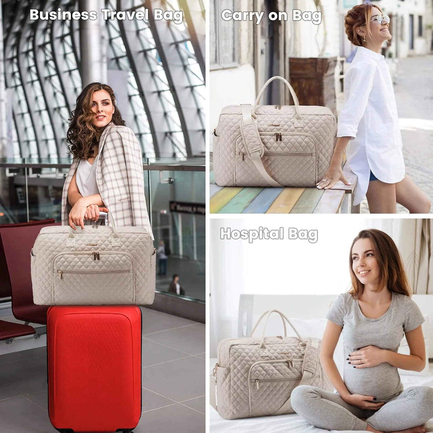 LOVEVOOK Travel Duffle Bag, Weekender Bag for Women with Toiletry Bag Carry on Overnight Bag with Laptop Compartment, Yoga Gym Bag with Wet Pocket Shoe Bag, Hospital Bag for Labor and Delivery