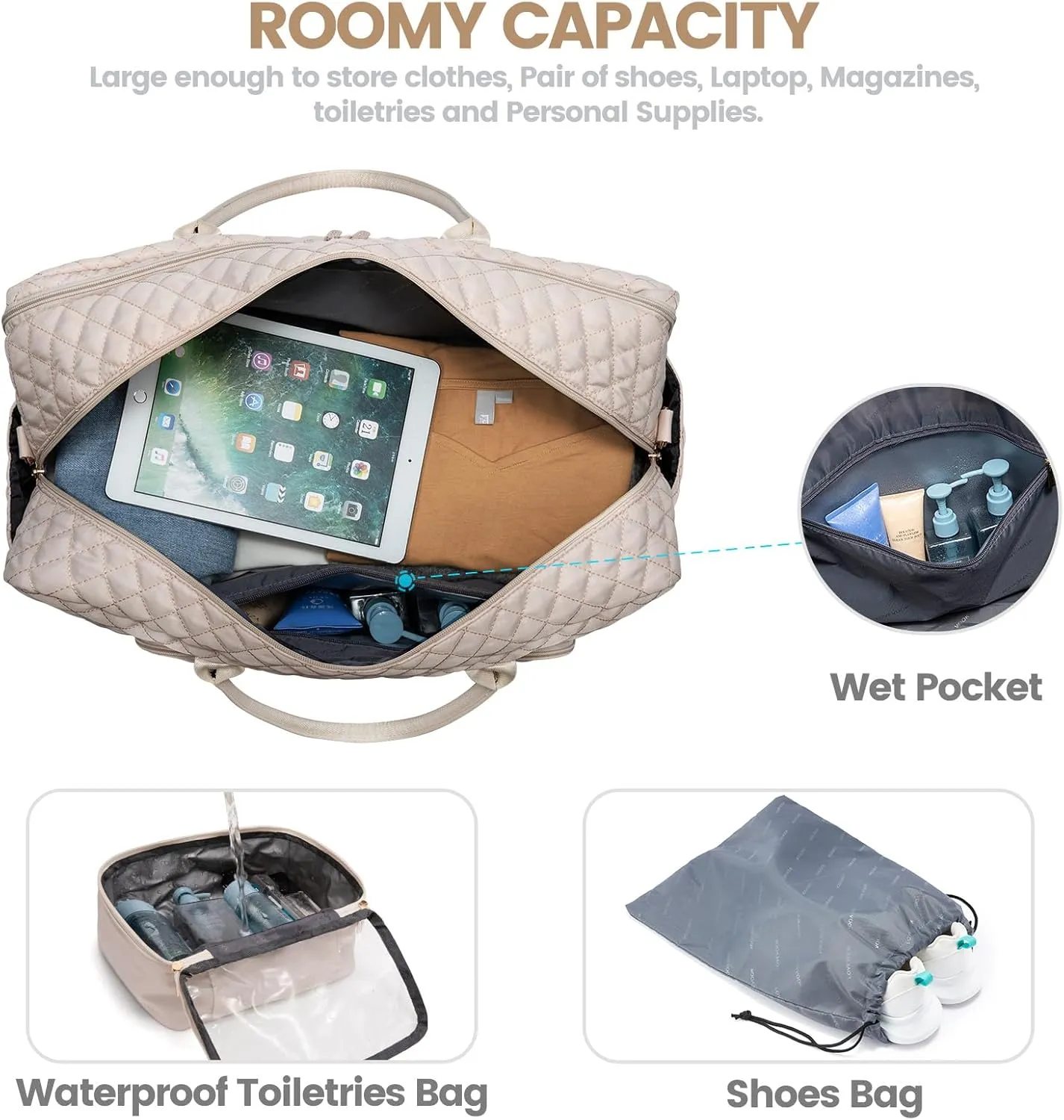 LOVEVOOK Travel Duffle Bag, Weekender Bag for Women with Toiletry Bag Carry on Overnight Bag with Laptop Compartment, Yoga Gym Bag with Wet Pocket Shoe Bag, Hospital Bag for Labor and Delivery