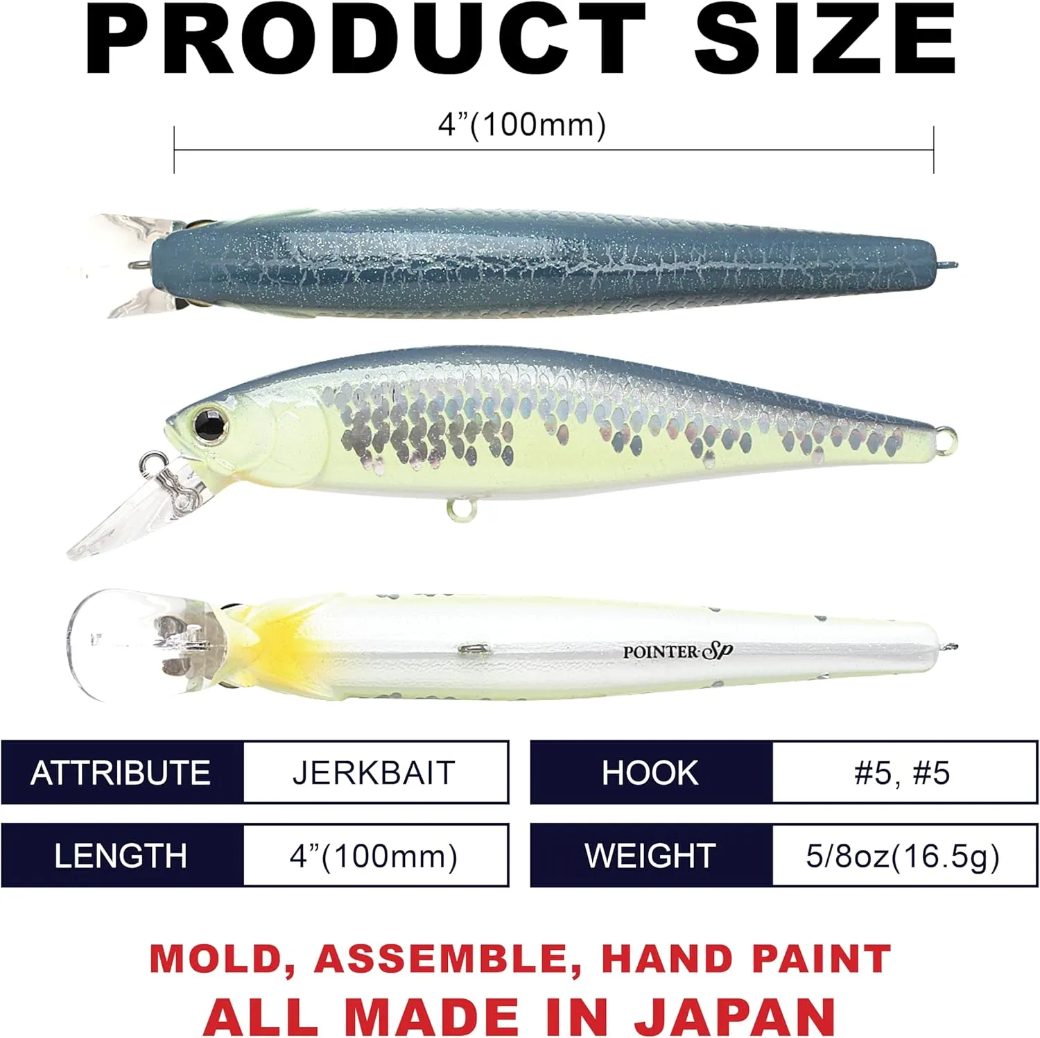 LUCKY CRAFT Pointer 100, Jerkbait Side by Side Action Tournament Winning Perfect Wobbling Freshwater Lake Bass Fishing Champion Bait