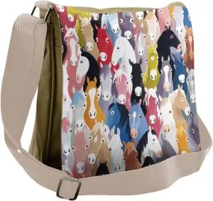 Lunarable Abstract Messenger Bag, Horses Pony Childhood, Unisex Cross-body