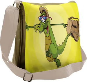 Lunarable Alligator Messenger Bag, Traveller Animal with Bag, Unisex Cross-body