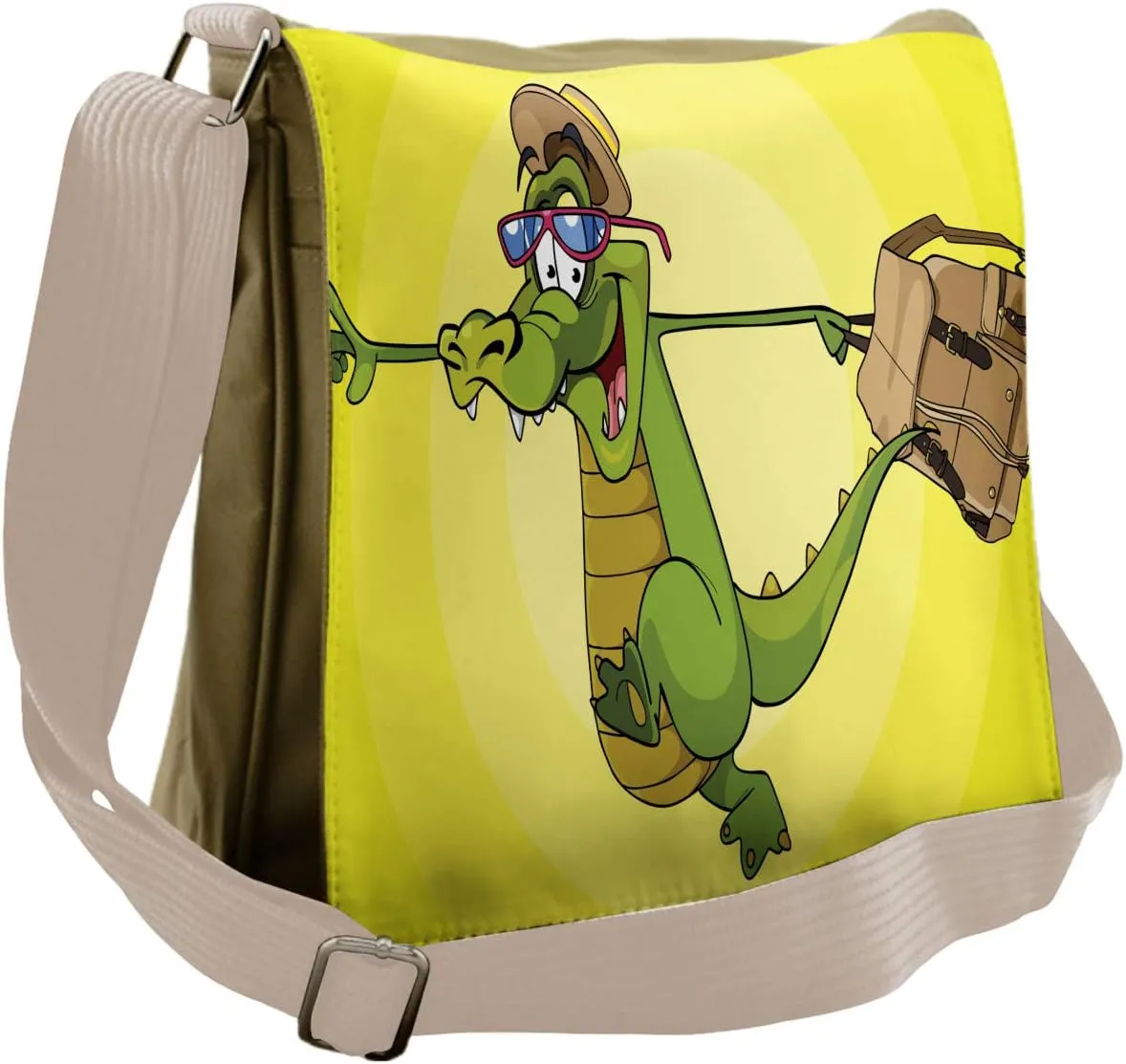 Lunarable Alligator Messenger Bag, Traveller Animal with Bag, Unisex Cross-body