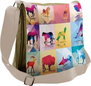 Lunarable Animal Messenger Bag, Collage Geometric Animals, Unisex Cross-body