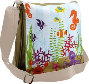 Lunarable Aquarium Messenger Bag, Tropical Aquatic Habitat, Unisex Cross-body