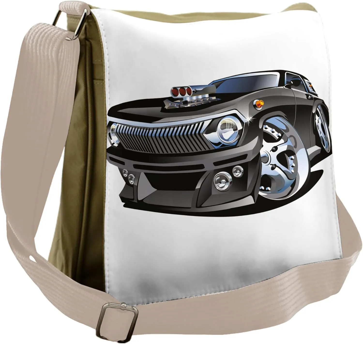 Lunarable Cartoon Messenger Bag, Hobby Passion Automobile, Unisex Cross-body