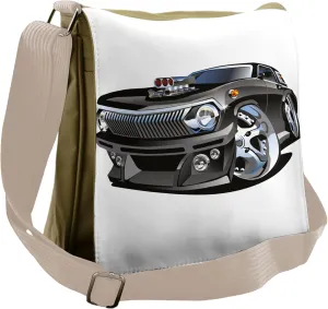 Lunarable Cartoon Messenger Bag, Hobby Passion Automobile, Unisex Cross-body