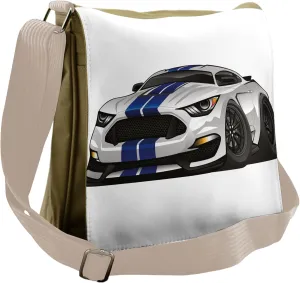 Lunarable Cartoon Messenger Bag, Muscle Race Rally Car, Unisex Cross-body