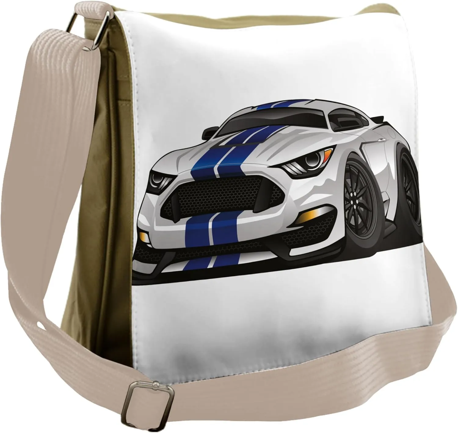 Lunarable Cartoon Messenger Bag, Muscle Race Rally Car, Unisex Cross-body