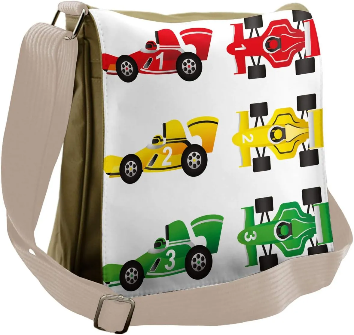 Lunarable Cartoon Messenger Bag, Race Drivers Competition, Unisex Cross-body