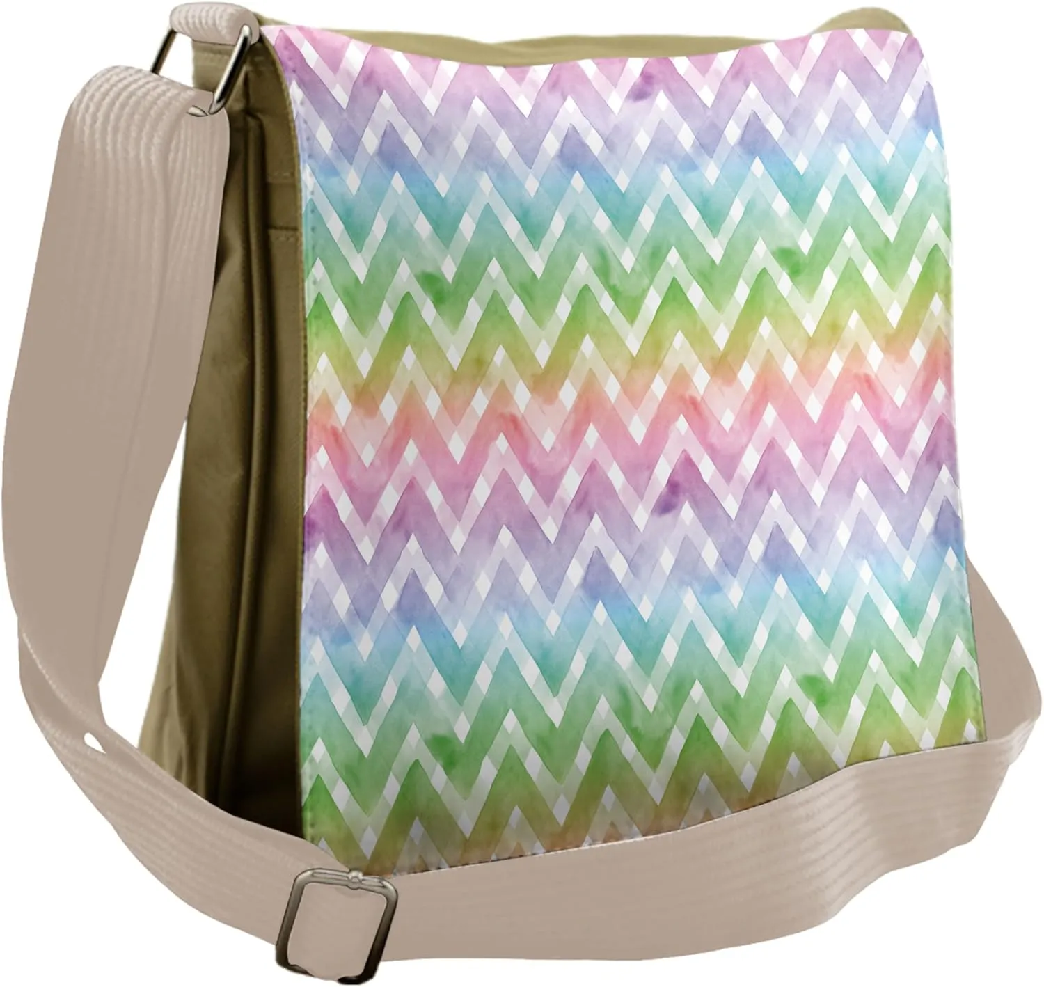 Lunarable Chevron Messenger Bag, Brush Stroke Effect Shapes, Unisex Cross-body