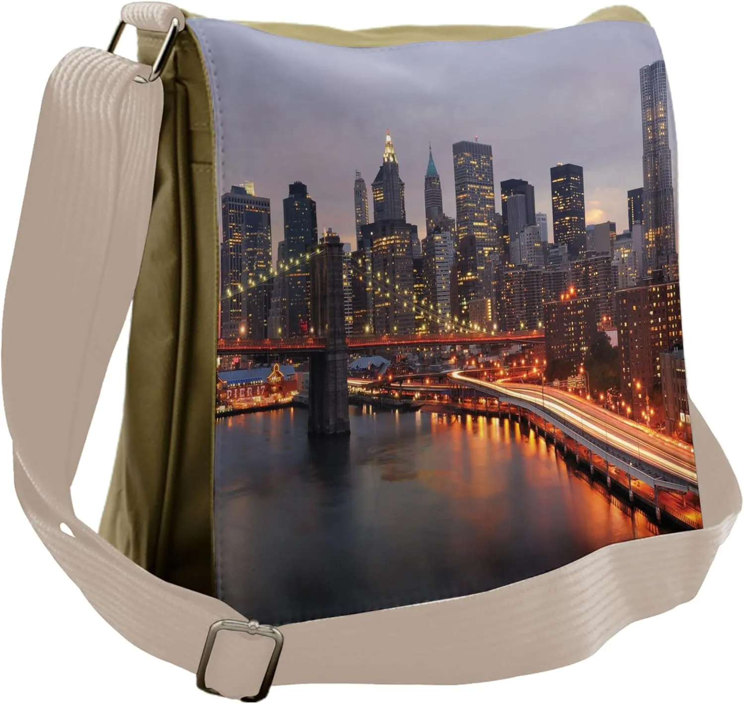 Lunarable Cities of States Messenger Bag, Manhattan Island, Unisex Cross-body