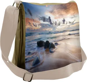 Lunarable Coastal Messenger Bag, Rocky Coastline Landscape, Unisex Cross-body