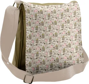 Lunarable Coffee Messenger Bag, Grinder Mill Cups and Beans, Unisex Cross-body