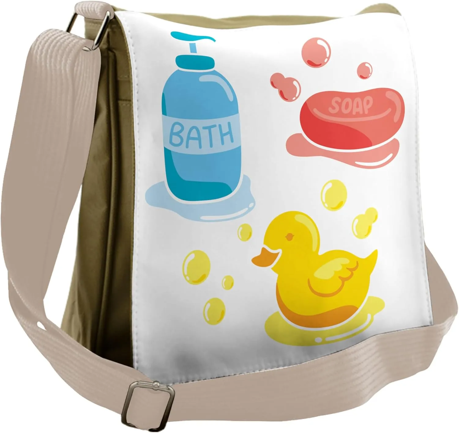 Lunarable Duckies Messenger Bag, Bathing Soap Shampoo Foam, Unisex Cross-body
