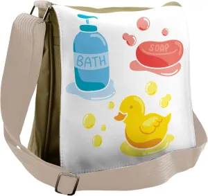 Lunarable Duckies Messenger Bag, Bathing Soap Shampoo Foam, Unisex Cross-body