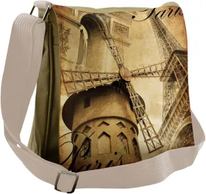 Lunarable Eiffel Tower Messenger Bag, Parisian Architecture, Unisex Cross-body