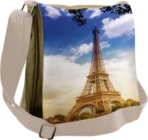 Lunarable Eiffel Tower Messenger Bag, Sunny Afternoon Paris, Unisex Cross-body