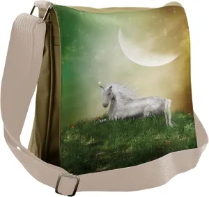 Lunarable Fantasy Messenger Bag, Misty Night Meadow Unicorn, Unisex Cross-body