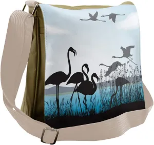 Lunarable Flamingo Messenger Bag, River Reed Bed Animals, Unisex Cross-body